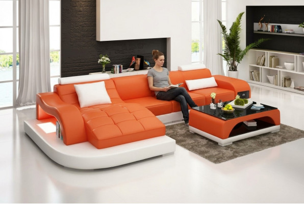 Ecksofa Wunnlandschaft Lieder-Sofa Designer Sofa Sofa Canapé Canapé Ecksofa Orange