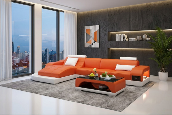 Ecksofa Wunnlandschaft Lieder-Sofa Designer Sofa Sofa Canapé Canapé Ecksofa Orange