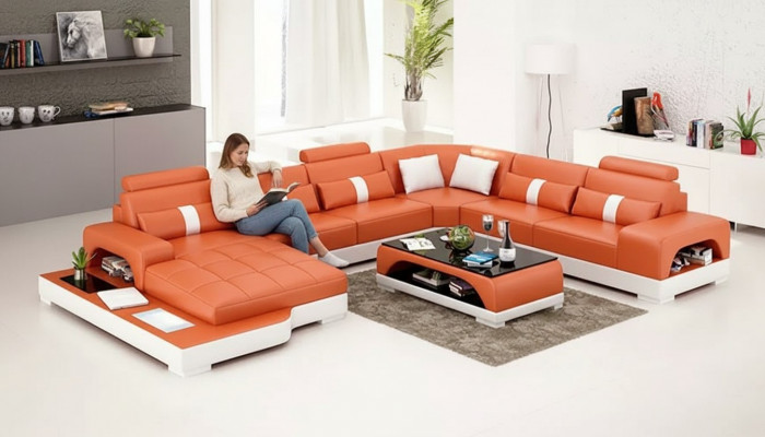 Eckcouch Polster Eckcouch U-Form Modern Couch Ledercouch Designer-Couch