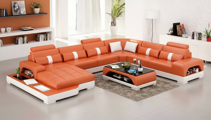Eckcouch Polster Eckcouch U-Form Modern Couch Ledercouch Designer-Couch