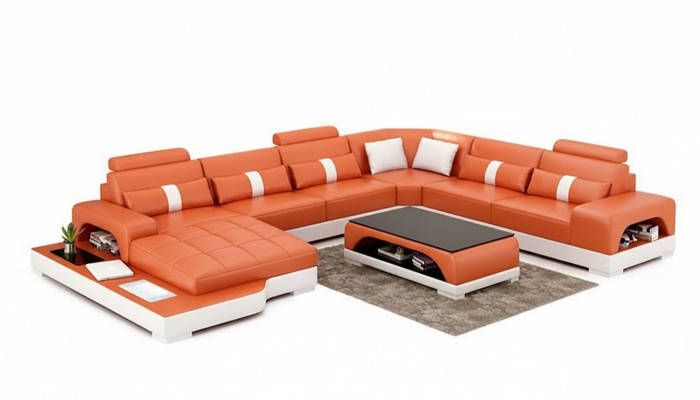 Eckcouch Polster Eckcouch U-Form Modern Couch Ledercouch Designer-Couch