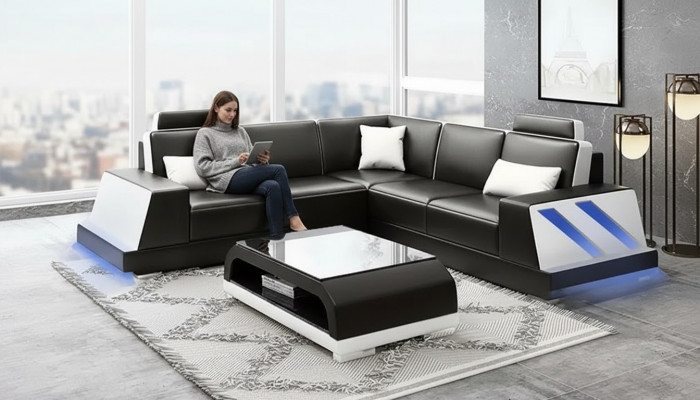 Ecksofa beliicht Led Couch Sofa Polster Eckgarnitur Sofa Garnitur Couchtisch