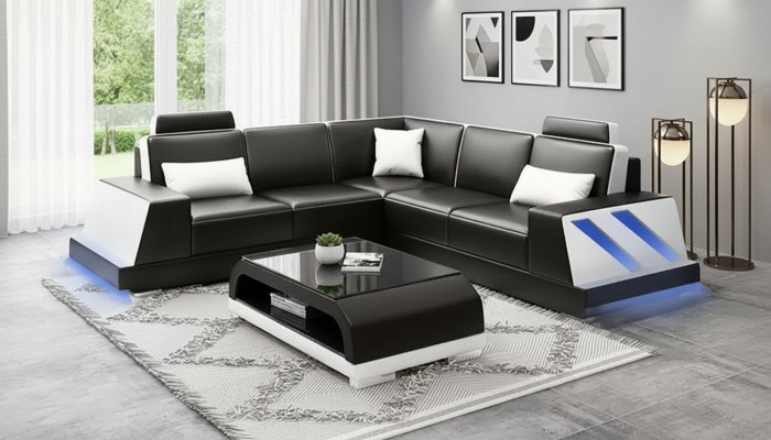 Ecksofa beliicht Led Couch Sofa Polster Eckgarnitur Sofa Garnitur Couchtisch