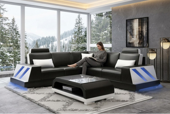 Ledersofa Eckcouch Polstersëtzeng Sofa Couch Eckgarnitur Wunnlandschaft Polster