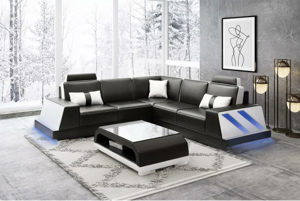 Ledersofa Eckcouch Polstersëtzeng Sofa Couch Eckgarnitur Wunnlandschaft Polster