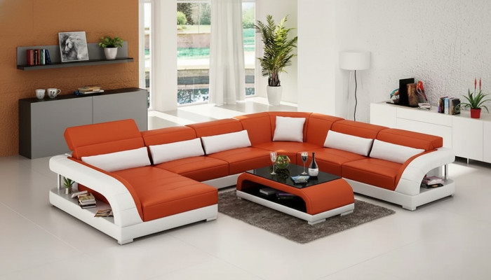 Ecksofa U-Form Modern Sofa Lieder Canapéen Polster Designer Sofaen Dësch 2-teileg