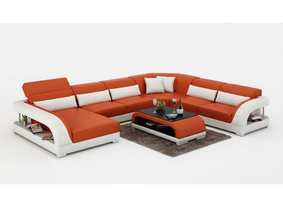 Ecksofa U-Form Modern Sofa Lieder Canapéen Polster Designer Sofaen Dësch 2-teileg