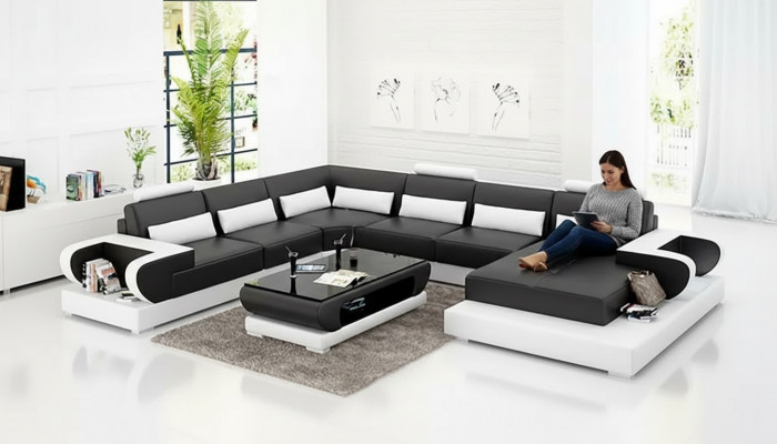 Eckcouch Polster Polstereck U-Form Dësch Modern Sofa Wunnlandschaft Nei