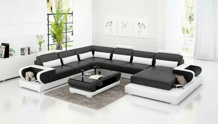 Eckcouch Polster Polstereck U-Form Dësch Modern Sofa Wunnlandschaft Nei