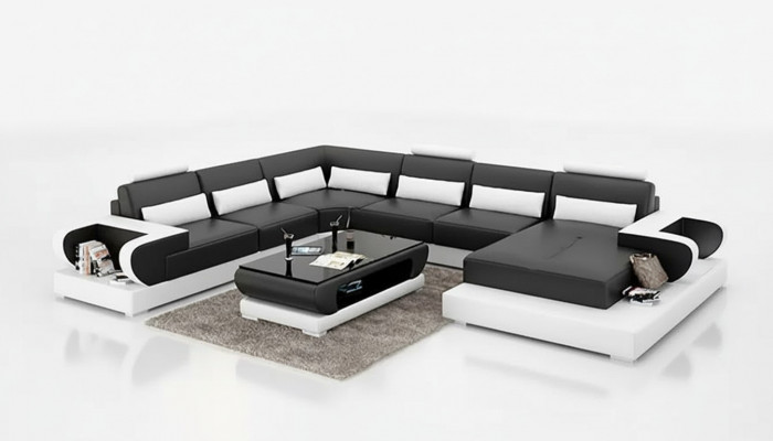 Eckcouch Polster Polstereck U-Form Dësch Modern Sofa Wunnlandschaft Nei
