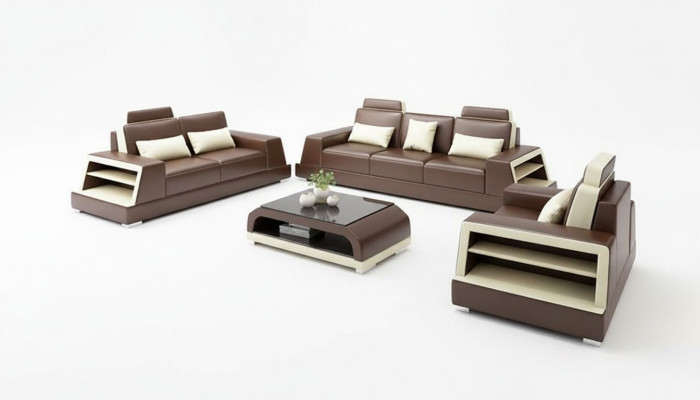 Sofagarnitur 3+2+1 Sëtzer Couchtisch Ledersofa Moderne Sofa Couch Wunnlandschaft