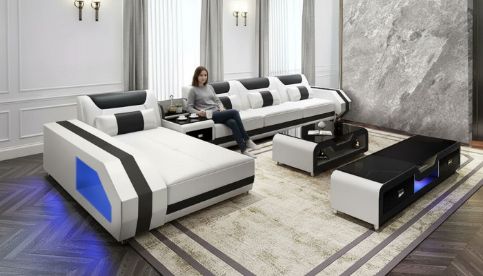 Eckcouch Gepolstert Eckcouch L-Form Couchtisch Modern Sofa Wunnlandschaft 2-Stéck. Nei