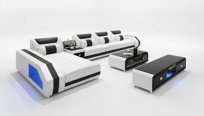 Eckcouch Gepolstert Eckcouch L-Form Couchtisch Modern Sofa Wunnlandschaft 2-Stéck. Nei