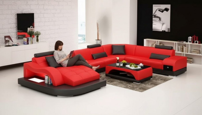 Eckcouch U-Form, Sessel, Couchtisch, Modern Sofa, Liederckcouch, Polster 2-Teile Set