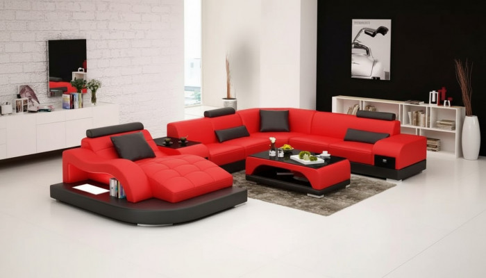 Eckcouch U-Form, Sessel, Couchtisch, Modern Sofa, Liederckcouch, Polster 2-Teile Set