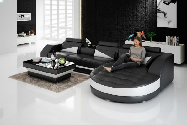 Designer Ecksofa Wunnlandschaft Ledersofa Sofa Sofa Couch Polster L-Form Orange