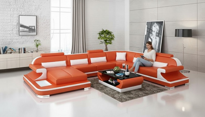 Ecksofa Wohnlandschaft Eckcouch Eckgarnitur Sofa L-Form Ledersofa Couch Polster.