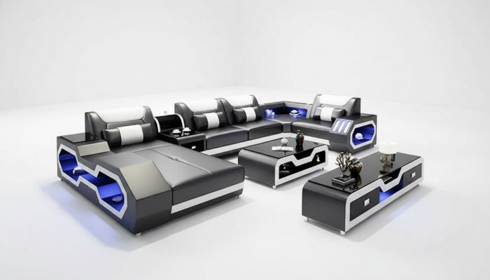 Ecksofa U-Form Couchtisch Sideboard Ledersofa Wunnlandschaft Designer Sofa Set