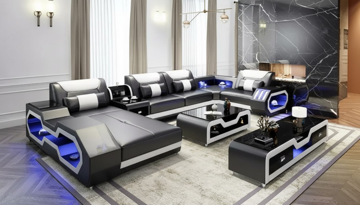 Design Eckgarnitur Ecksofa Sofa Couch Sofas Couchen Dësch 2stécker Wunlandschaft