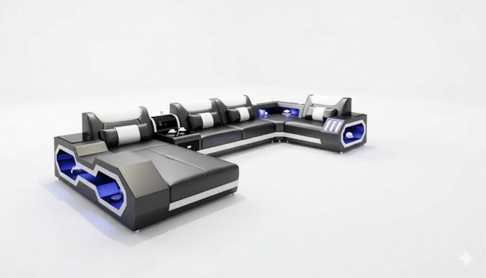 Design Eckgarnitur Ecksofa Sofa Couch Sofas Couchen Dësch 2stécker Wunlandschaft