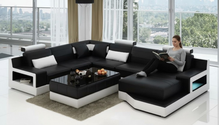 Lieder-Couch Ecksofa U-Form Wunnlandschaft Designer Sofa Modern Sofas Dësch