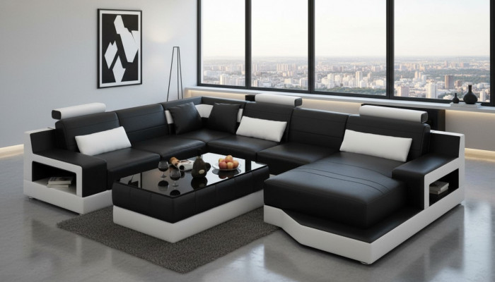 Lieder-Couch Ecksofa U-Form Wunnlandschaft Designer Sofa Modern Sofas Dësch