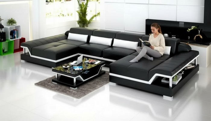 Design Sofakombinatioun aus Lieder, Canapéen, Ecke-Sofa, Polster-Sofaen, Lieder-Couch, Wunnzëmmer.
