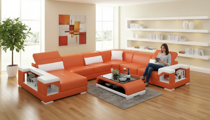 Ecke Sofa Wunnlandschaft Eckcouch Eckgarnitur Polstersofa U-Form Ledersofa Canapé