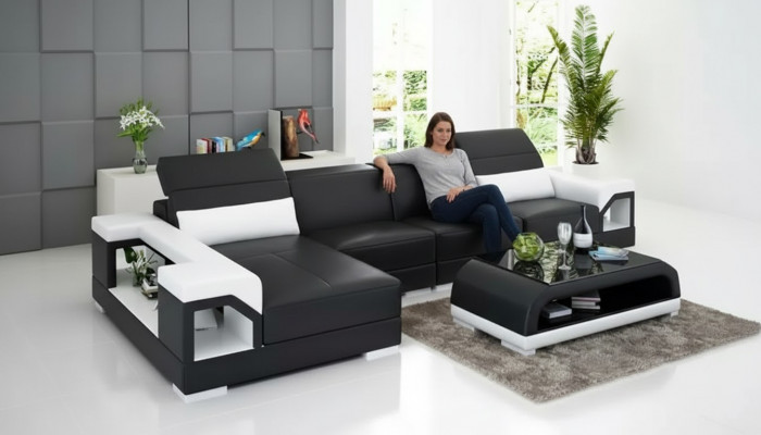 Ecksofa Polster Ecksofa Modern L-Form Dësch Sofa Wunnlandschaft 2-Stéck. Nei