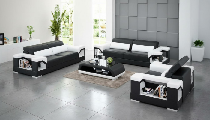Sofagarnitur 3-2-1 Sëtzer Couchtisch Wunnlandschaft Ledersofa Modern Sofa Couch