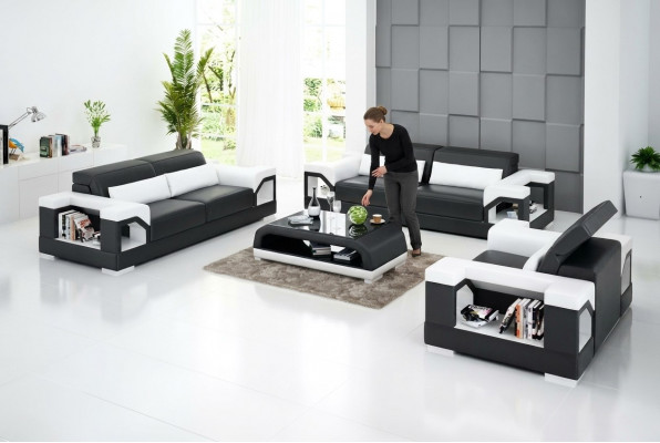 Canapé Sofa Set 321 Sëtzer Dësch Ledersofa Modern Sofa Wunnlandschaft