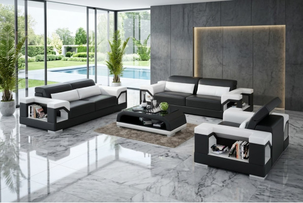 Canapé Sofa Set 321 Sëtzer Dësch Ledersofa Modern Sofa Wunnlandschaft