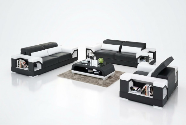 Canapé Sofa Set 321 Sëtzer Dësch Ledersofa Modern Sofa Wunnlandschaft