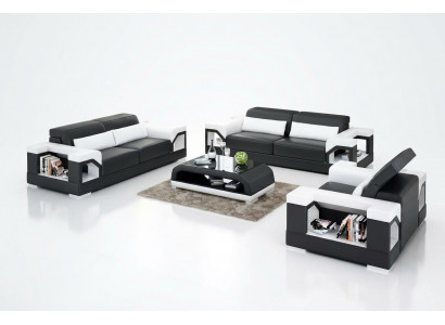 Canapé Sofa Set 321 Sëtzer Dësch Ledersofa Modern Sofa Wunnlandschaft