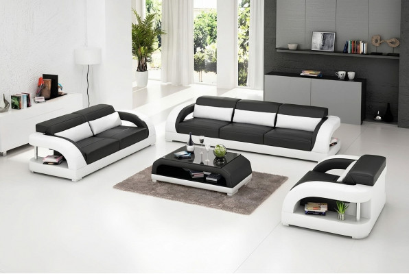 Ledersofa Sofagarnitur 3+2+1 Sëtzer + Couchtisch Ledersofa Modern Sofa