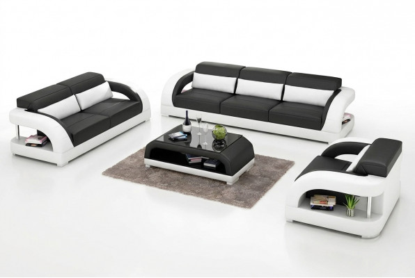 Ledersofa Sofagarnitur 3+2+1 Sëtzer + Couchtisch Ledersofa Modern Sofa