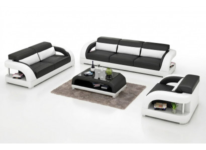 Ledersofa Sofagarnitur 3+2+1 Sëtzer + Couchtisch Ledersofa Modern Sofa