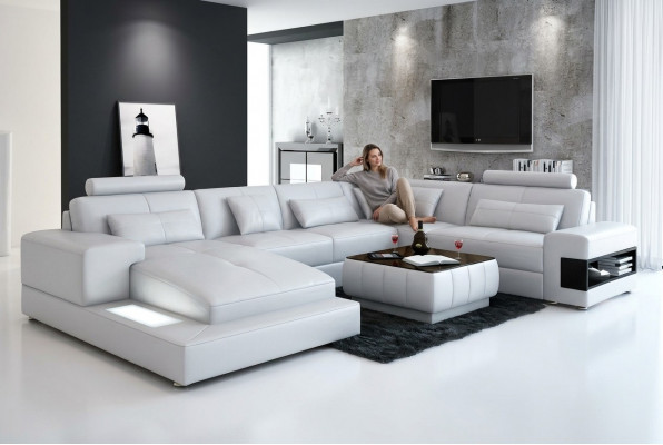 Eck-Couch Canapé Këssen Wunnlandschaft Sofa 2-stécker Set Dësch Eck Garnitur