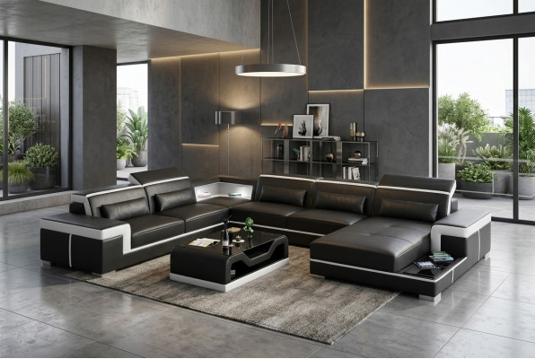 Eckssofadesign Modern Wunnzëmmer Miwwelen Eckcouch Liederpolster Canapé