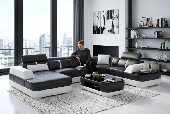 Ecksofa Design Modern Wunnzëmmer Eckcouch Liederpolster Couch Sofa