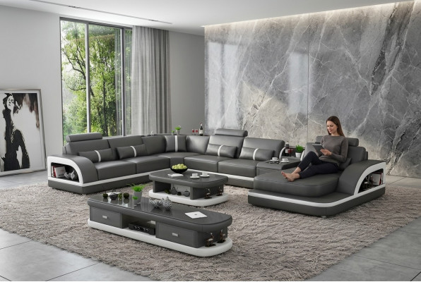 Wunnlandschaft Canapé Polstersofa Garnitur 3 Stéck Set Dësch Sideboard