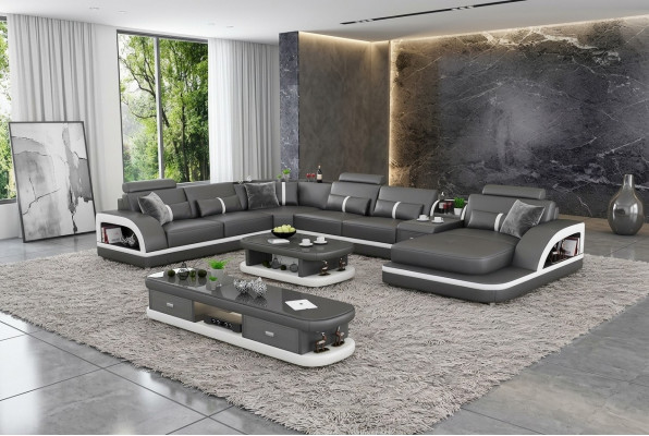 Wunnlandschaft Canapé Polstersofa Garnitur 3 Stéck Set Dësch Sideboard