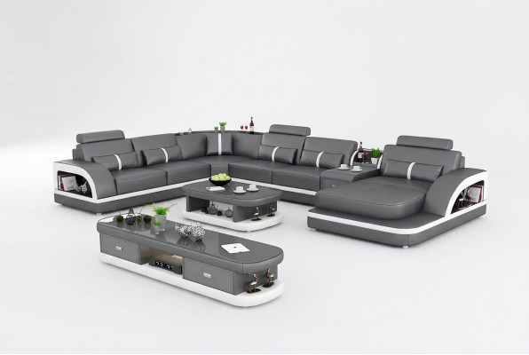 Wunnlandschaft Canapé Polstersofa Garnitur 3 Stéck Set Dësch Sideboard