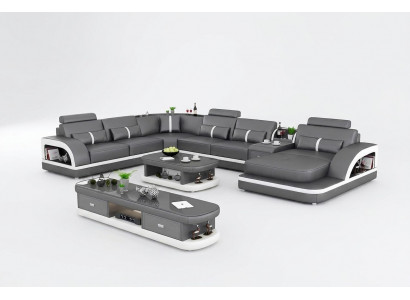 Wunnlandschaft Canapé Polstersofa Garnitur 3 Stéck Set Dësch Sideboard