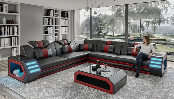 Wunnzëmmer Design Echecouch Ecksofa Miwwelen Liederpolster Couch Sofa L Form + Dësch