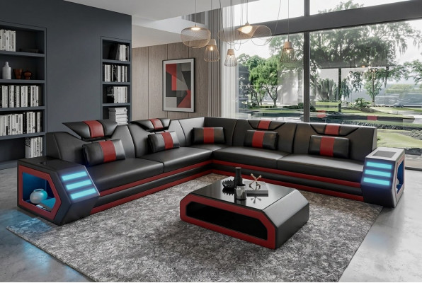 Wunnzëmmer Design Echecouch Ecksofa Miwwelen Liederpolster Couch Sofa L Form + Dësch
