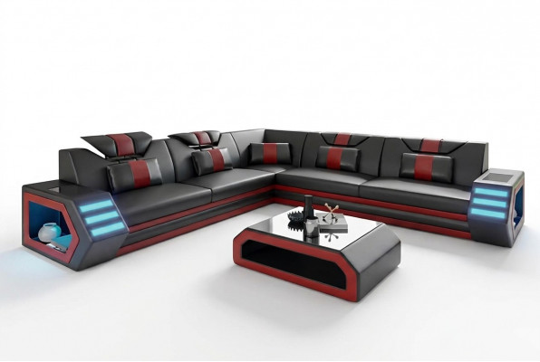 Wunnzëmmer Design Echecouch Ecksofa Miwwelen Liederpolster Couch Sofa L Form + Dësch