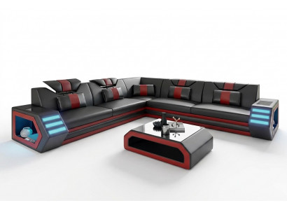 Wunnzëmmer Design Echecouch Ecksofa Miwwelen Liederpolster Couch Sofa L Form + Dësch
