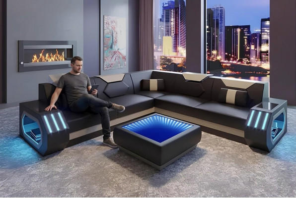 Design-Eckcouch Ecksofa Wunnzëmmer Miwwelen Liederpolster Couch Sofa