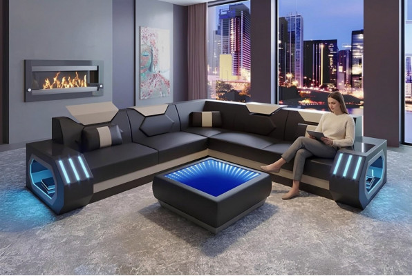 Ecksofa Liederpölster Design Wunnzëmmer Eckcouch Couch Sofa L Form Wunnlandschaft